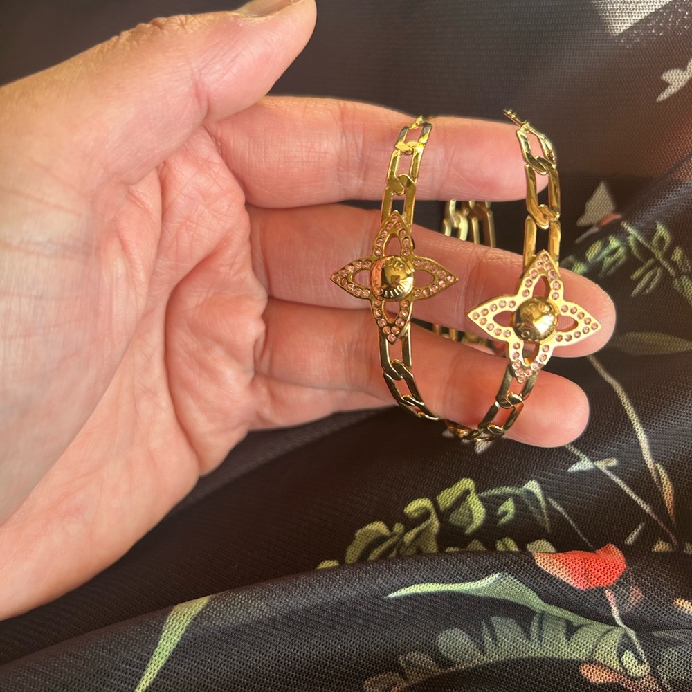 Authentic LV Large Gold-Tone Chain Hoop Earrings